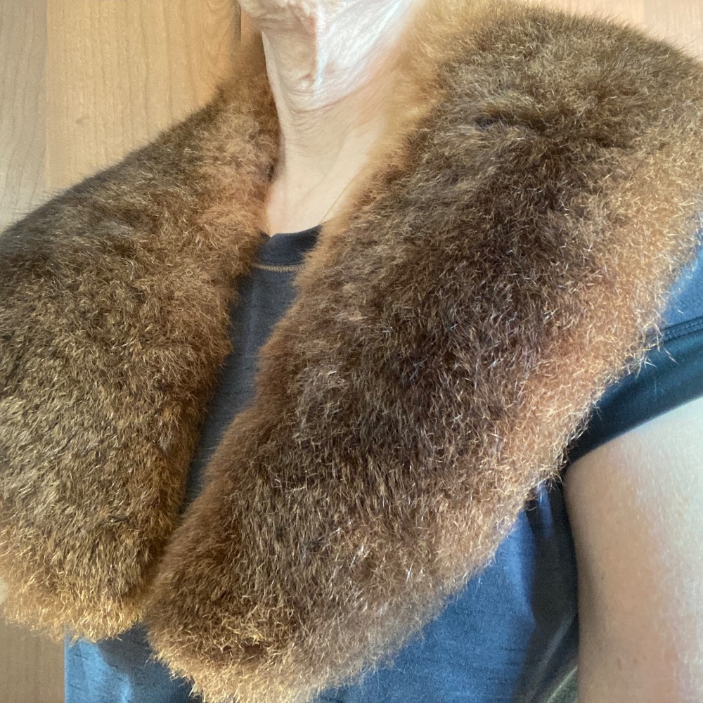 Vintage Mink Fur Collar | Brown Genuine Fur | Mid Century 40”